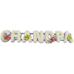 Displayed on a clean white background, this long, horizontal floral arrangement spells out "GRANDPA" in solid, three-dimensional block capitals, the letters linked in a continuous line. Each character is entirely covered in small, bright white chrysanthemums, the blossoms packed so closely that they form a plush, pillow-like texture, soft in appearance yet carefully shaped and even. The white flowers create a calm, peaceful feel, the sort of timeless look that families in New Cross often choose when honouring a much-loved grandfather. Running along the base of each letter is a slender band of pale lavender ribbon, its cool pastel shade softly defining the outline and adding a hint of colour without disturbing the tribute's serenity. Behind the scenes, dark green bars connect and support the letters, allowing the piece to be displayed on a stand, in a hearse, or by a graveside during services in New Cross, Nunhead, or neighbouring areas. Pockets of richer colour are woven into four of the letters with great care. On the 'G' and the 'D', vivid red anthuriums with glossy, heart-shaped petals and protruding yellow spadices sit amongst deep green foliage and tiny specks of purple filler flowers, creating bold, emotional focal points. On the first and last 'A', clusters of yellow-green orchids rest gracefully among lush leaves, their refined, exotic blooms lending an uplifting, elegant touch. The overall impression is of a bespoke "GRANDPA" funeral tribute, lovingly prepared by a local florist such as Flowers New Cross, conveying a family's respect, affection, and treasured memories during a funeral, wake, or memorial gathering.